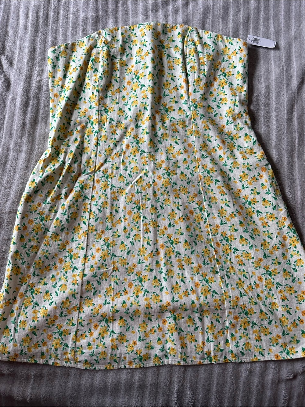 Old Navy White Strapless Smocked Dress with Yellow Floral Print